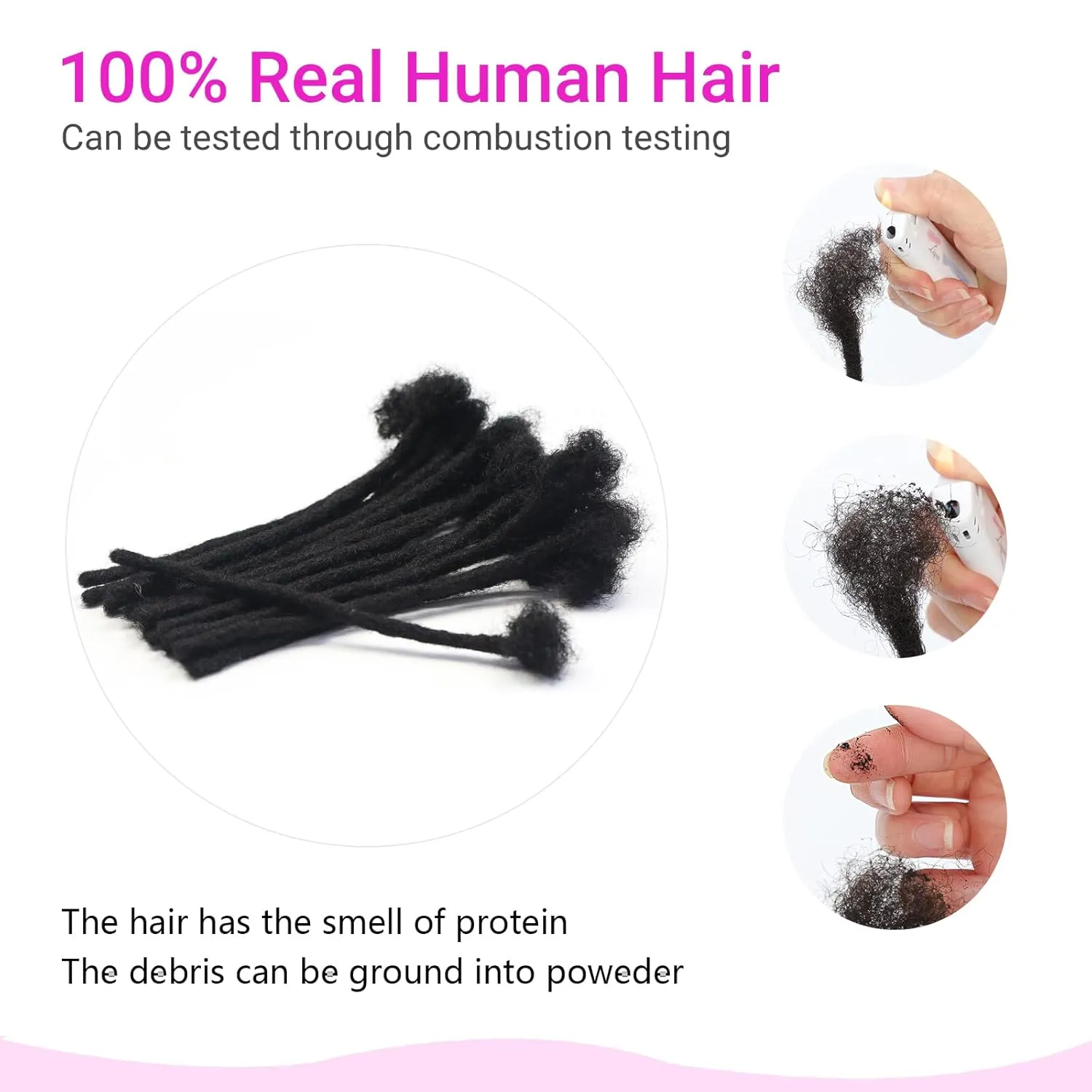 0.4 cm Width 12 Inch 30 Strands Human Hair Loc Extensions, Natural Black 100% Full Handmade Permanent Real Human Hair Dreadlock Extensions for Women/Men/Kids Can Be Dyed Bleached Curled Twisted