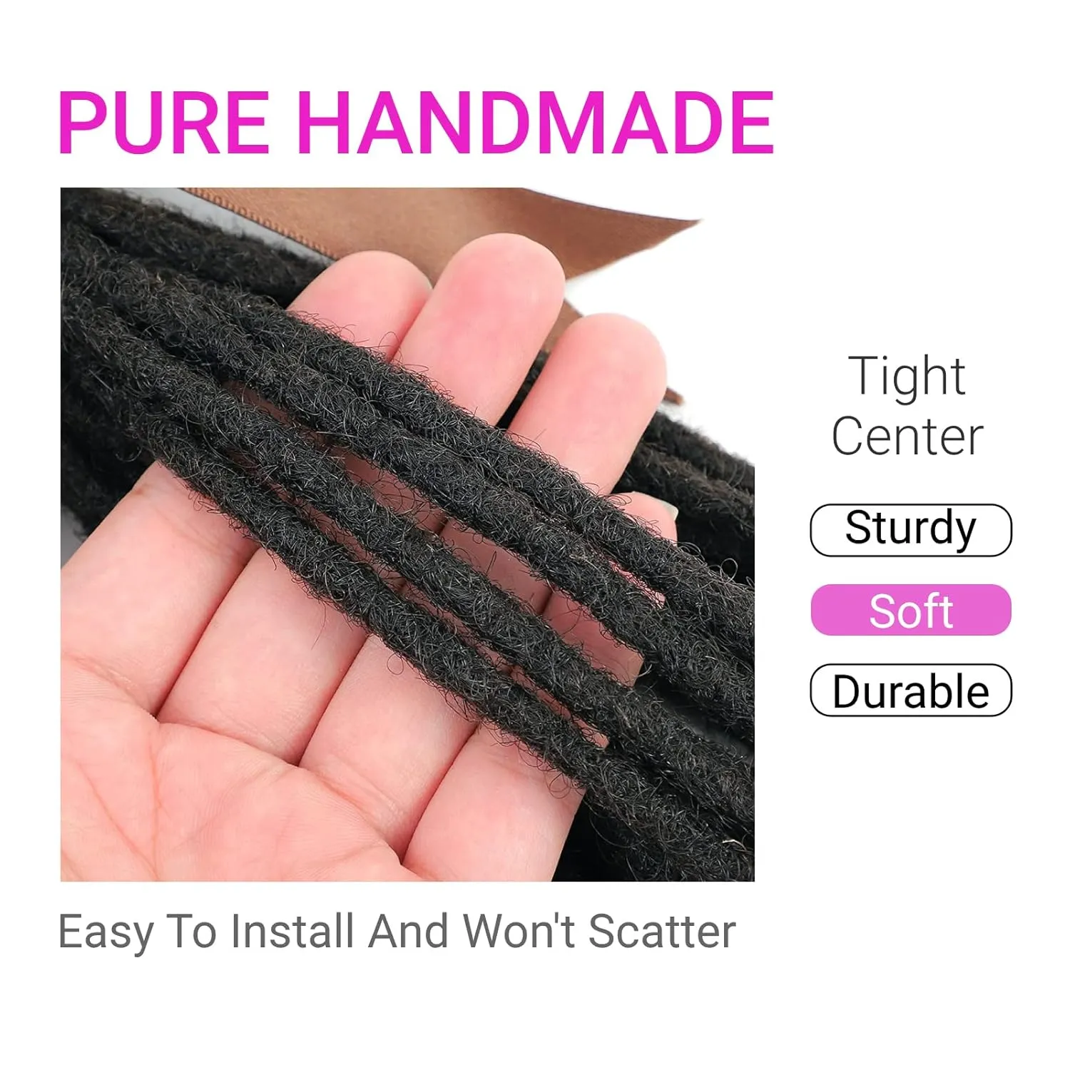0.4 cm Width 12 Inch 30 Strands Human Hair Loc Extensions, Natural Black 100% Full Handmade Permanent Real Human Hair Dreadlock Extensions for Women/Men/Kids Can Be Dyed Bleached Curled Twisted