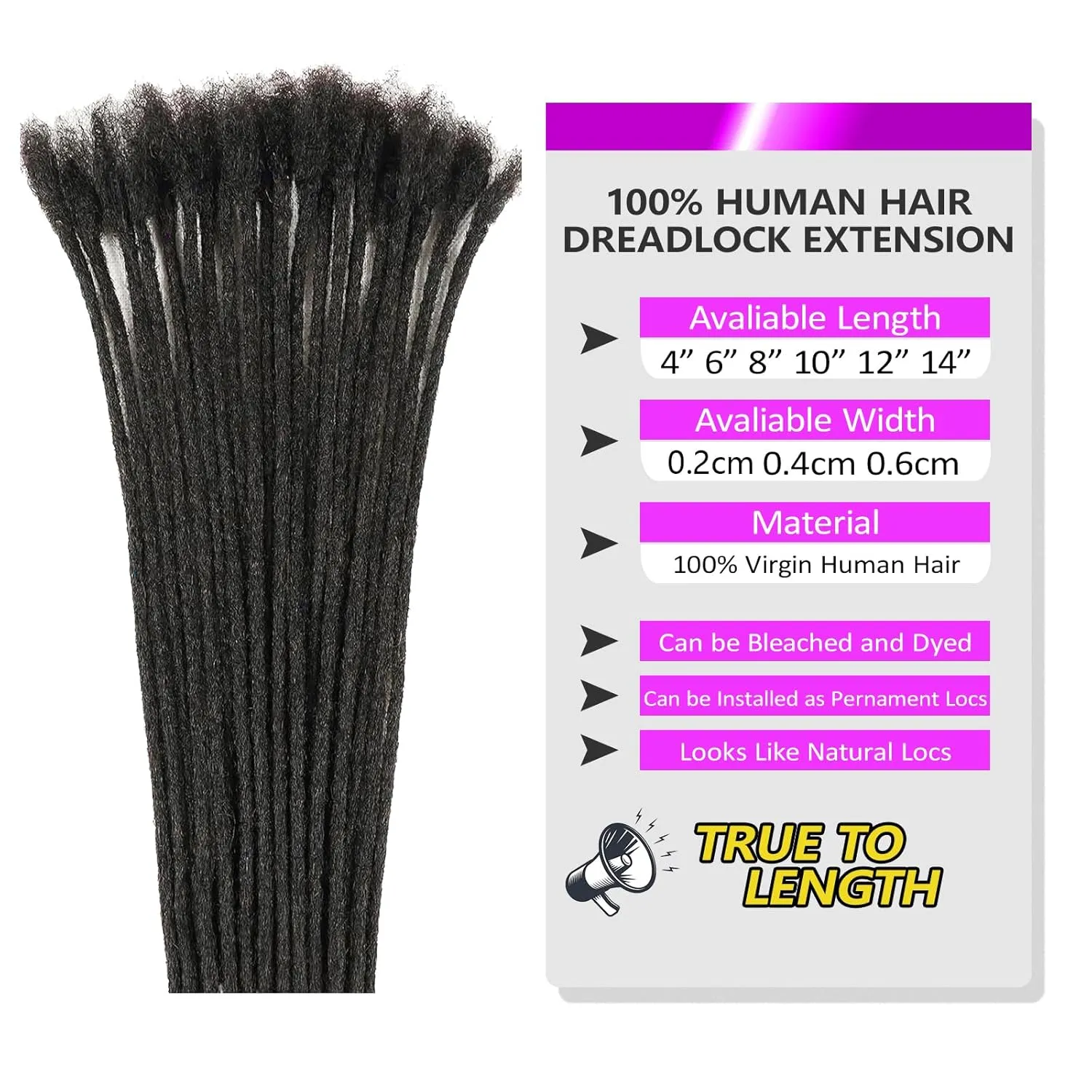 0.4 cm Width 12 Inch 30 Strands Human Hair Loc Extensions, Natural Black 100% Full Handmade Permanent Real Human Hair Dreadlock Extensions for Women/Men/Kids Can Be Dyed Bleached Curled Twisted