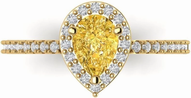 0.755 ctw Pear Cut Natural Citrine Solitaire with Accents Gemstone Statement Ring – Solid 14k Yellow Gold, November Birthstone, Personalized Fashion Jewelry Gift for Her
