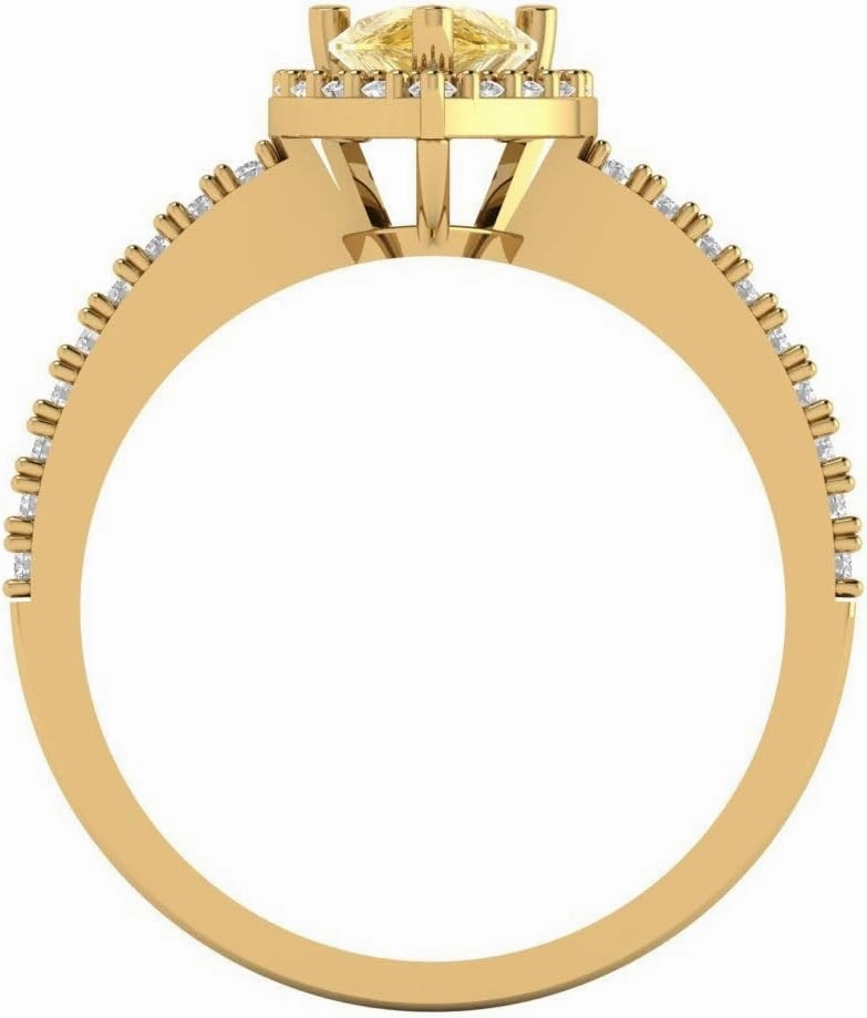 0.755 ctw Pear Cut Natural Citrine Solitaire with Accents Gemstone Statement Ring – Solid 14k Yellow Gold, November Birthstone, Personalized Fashion Jewelry Gift for Her