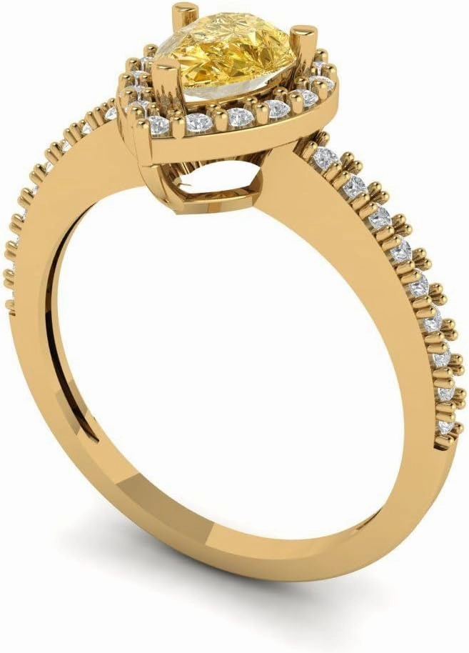 0.755 ctw Pear Cut Natural Citrine Solitaire with Accents Gemstone Statement Ring – Solid 14k Yellow Gold, November Birthstone, Personalized Fashion Jewelry Gift for Her
