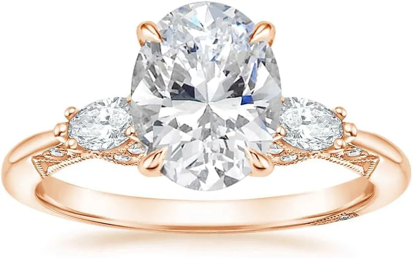 1-3.70 CT Oval Moissanite Wedding Bridal Set Tacori Three Stone Marquise Engagement Ring 925 Sterling Silver 10K 14K 18K Gold Anniversary Promise Ring Valentine Gift for Her
