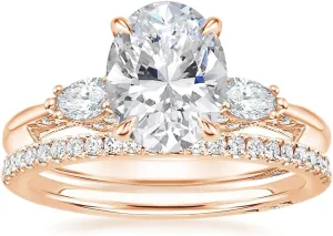 1-3.70 CT Oval Moissanite Wedding Bridal Set Tacori Three Stone Marquise Engagement Ring 925 Sterling Silver 10K 14K 18K Gold Anniversary Promise Ring Valentine Gift for Her