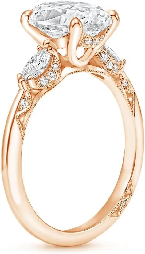 1-3.70 CT Oval Moissanite Wedding Bridal Set Tacori Three Stone Marquise Engagement Ring 925 Sterling Silver 10K 14K 18K Gold Anniversary Promise Ring Valentine Gift for Her