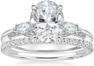 1-3.70 CT Oval Moissanite Wedding Bridal Set Tacori Three Stone Marquise Engagement Ring 925 Sterling Silver 10K 14K 18K Gold Anniversary Promise Ring Valentine Gift for Her