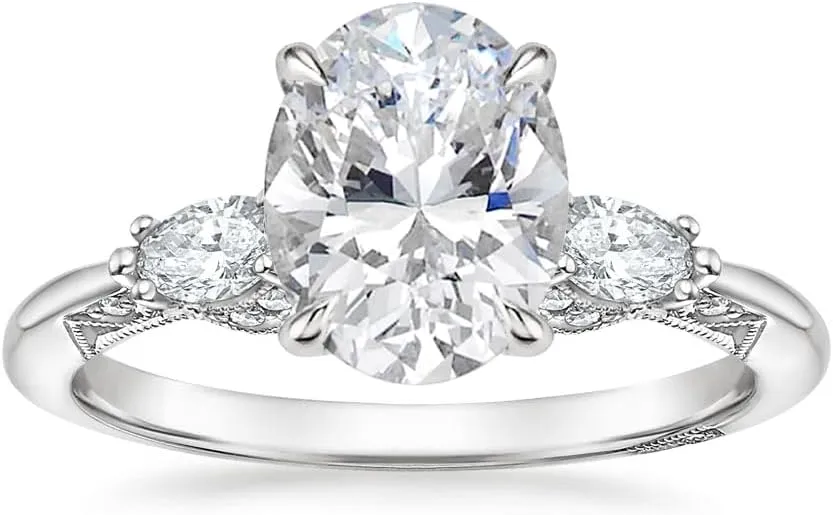 1-3.70 CT Oval Moissanite Wedding Bridal Set Tacori Three Stone Marquise Engagement Ring 925 Sterling Silver 10K 14K 18K Gold Anniversary Promise Ring Valentine Gift for Her