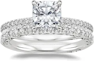 1 CT Cushion Cut Colorless Moissanite Engagement Ring Set, Tacori Wedding/Bridal Sets, 925 Sterling Silver, Anniversary Ring Pave Set, Holiday Gift for Women, 10K/14K/18K/22K Gold