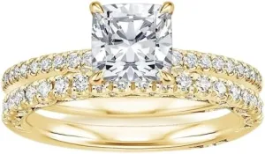 1 CT Cushion Cut Colorless Moissanite Engagement Ring Set, Tacori Wedding/Bridal Sets, 925 Sterling Silver, Anniversary Ring Pave Set, Holiday Gift for Women, 10K/14K/18K/22K Gold
