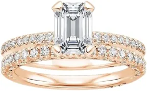 1 CT Emerald Cut Colorless Moissanite Engagement Ring Set, Tacori Wedding/Bridal Sets, 925 Sterling Silver, Anniversary Ring Pave Set, Holiday Gift for Women, 10K/14K/18K/22K Gold