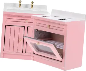 1 Set Mini Kitchen Accessories Mini Furniture Miniature Furniture Sink Cabinet Decor Doll House Furniture Models Doll House Washing Basin Cupboard Stove Bathroom Cabinet Ornaments, Pink