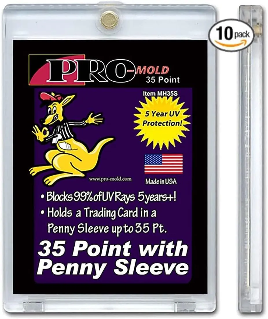 10-Count Pro-Mold 35pt. Magnetic One-Touch Card Holders Holds Sleeved Card USA Made with Cleaning Cloth, Gold