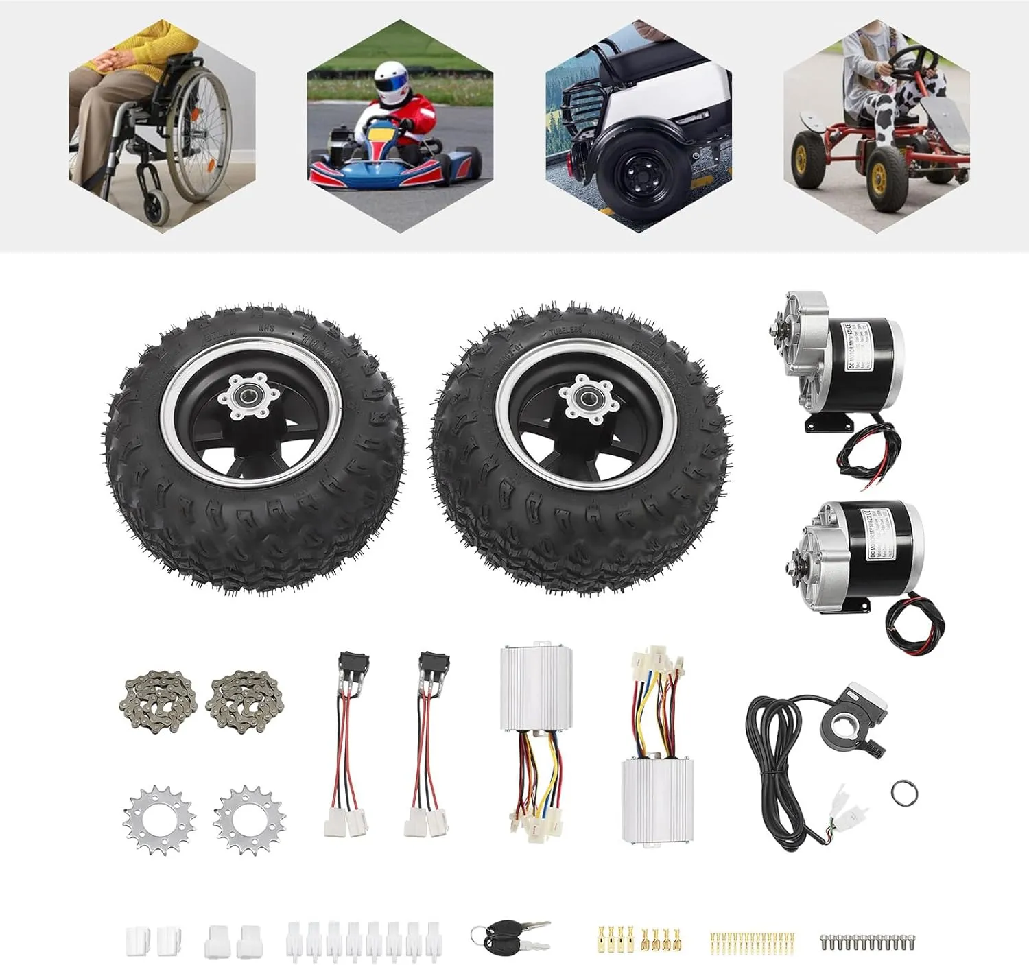 10 Inch Motor Drive Air Wheel Conversion Kit, Double Wheel Set for Electrical Beach Scooter, Wheel Kit for Electric Cart Scooter, Thumb Throttle w/Battery Indicator Lights & Button Switch (36V 350W)