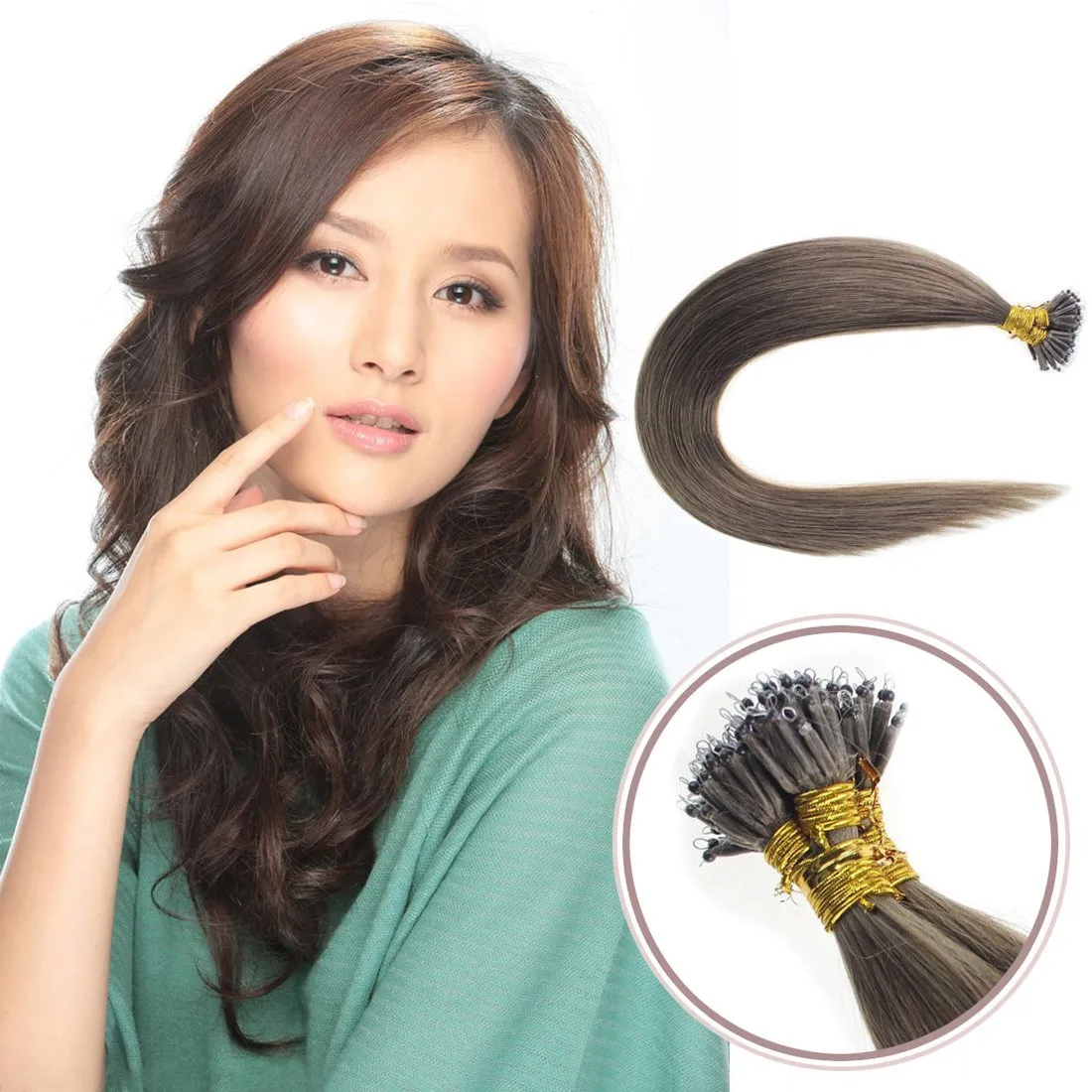 100Strands AAAAAAA Nano Ring Tip Straight Remy Human Hair Extensions (20" 0.5g/s, Chestnut Brown)