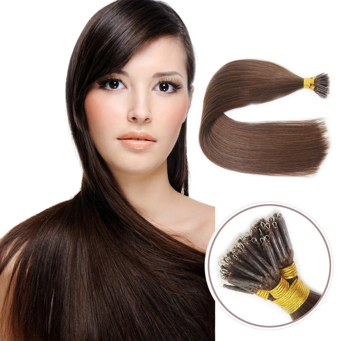 100Strands AAAAAAA Nano Ring Tip Straight Remy Human Hair Extensions (20" 0.5g/s, Dark Brown)