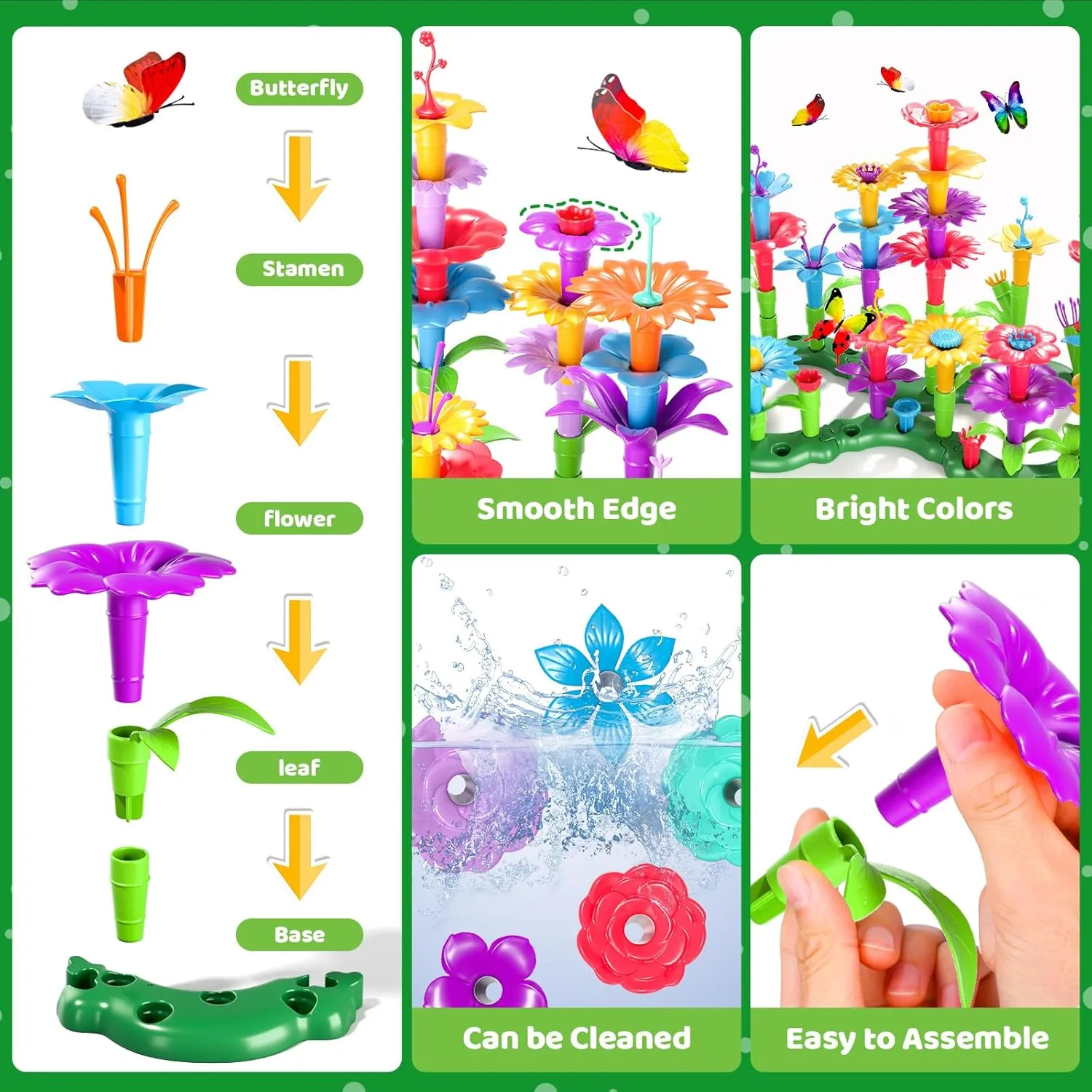 102Pcs Flower Garden Building Toys for Girls 3 4 5 6 7 Year Old, Upgrade DIY Building Stacking Toys, STEM Preschool Educational Toddler Toys Brain Development Kindergarten Kids Toy