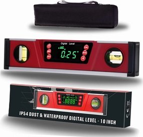 10-Inch Digital Torpedo Level and Protractor | Neodymium Magnets | Bright LED Display | V-GROOVE MAGNETIC BASE | IP54 Dust/Water Resistant smart level with Carrying Bag