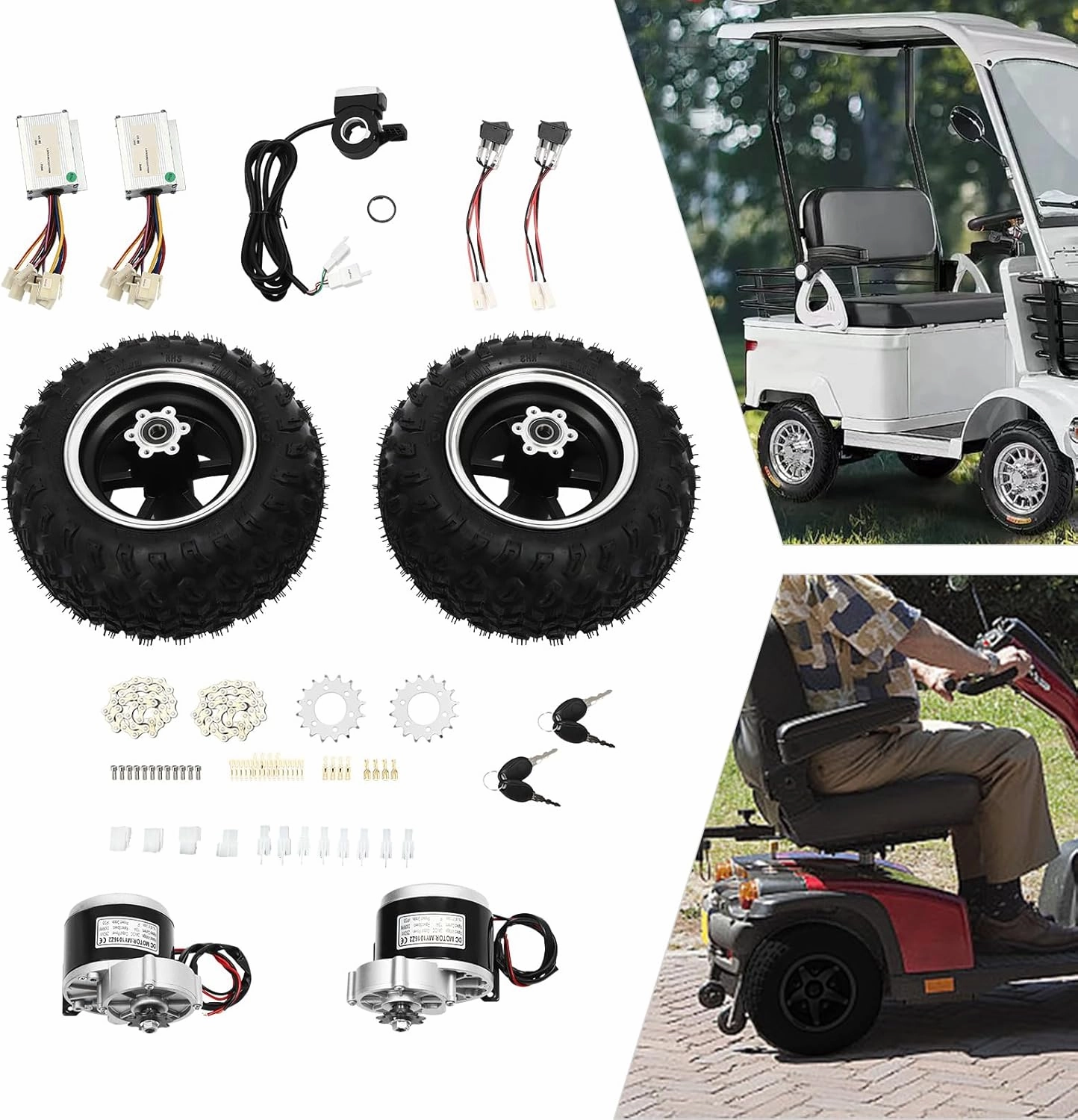 10" Motor Conversion Kit,36V 350W Double Wheel for Electric Cart Scooter with Thumb Throttle,Electric Beach Scooter Kit for Small Go-Karts, Electric Wheelchairs,Senior Mobility Scooters