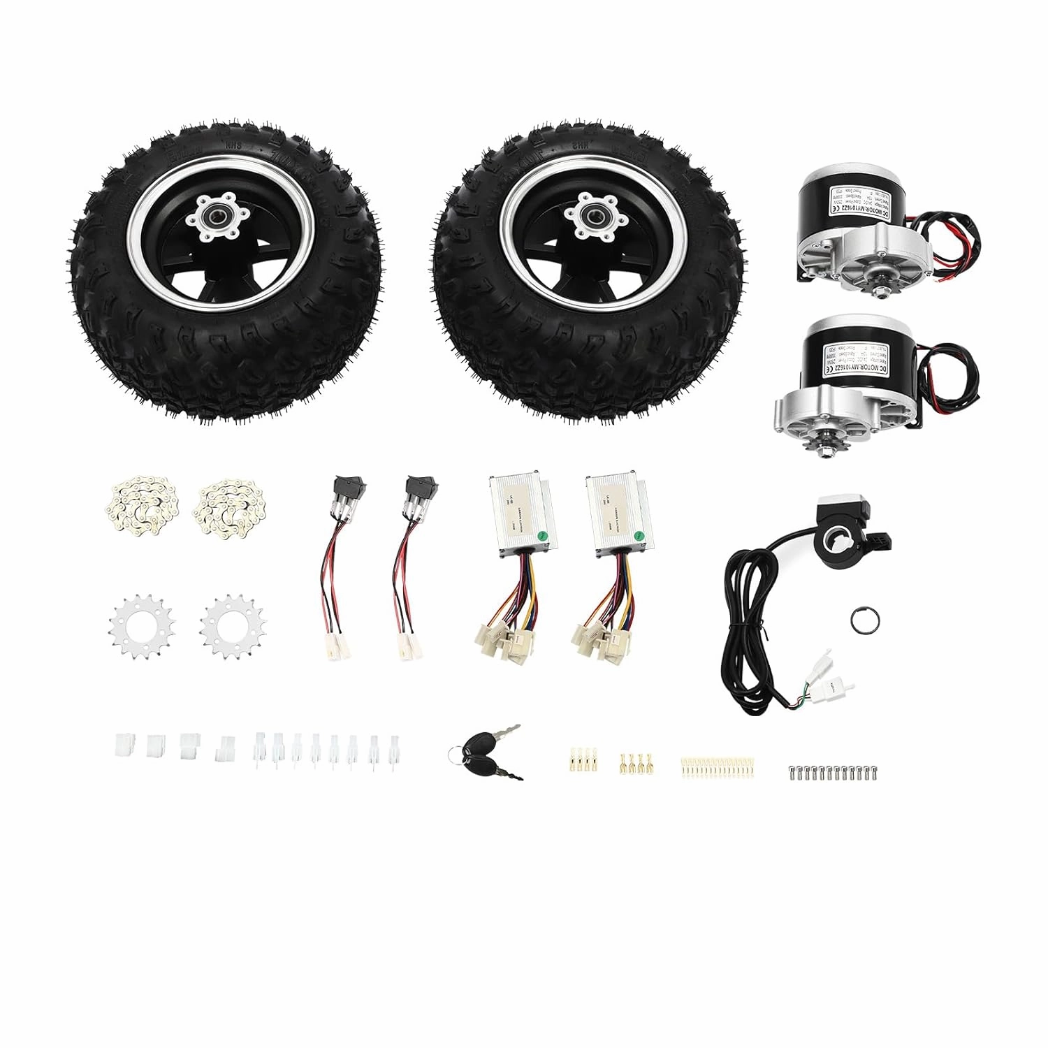 10Inch Motor Drive Air Wheel Conversion Kit, 24V 250W Double Wheel Set for Electrical Beach Scooter with Thumb Throttle, Wheel Kit with Thumb Throttle for Electric Cart Scooter