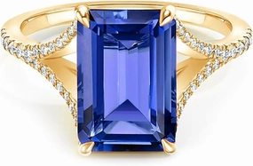 10K/14K/18K Solid Gold 4-10CT Lab-Grown Blue Sapphire Cocktail Ring for Women Round/Oval/Emerald-Cut Royal Blue Sapphire Statement Anniversary Engagement Wedding Rings for Her Wife Size 4~12