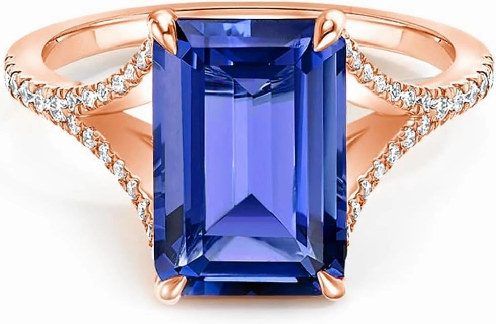10K/14K/18K Solid Gold 4-10CT Lab-Grown Blue Sapphire Cocktail Ring for Women Round/Oval/Emerald-Cut Royal Blue Sapphire Statement Anniversary Engagement Wedding Rings for Her Wife Size 4~12