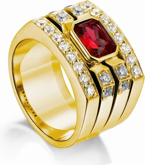 10K/14K/18K Solid Gold Garnet Men's Rings Yellow Gold Man Emerald Cut 1CT Red Garnet Chunky Signet Anniversary Rings Luxury Engagement Ring Band for Men Him Size 4-16