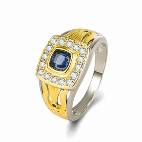 10K 14K 18K Solid Gold Men Ring, 1.0ct Round Cut Created Sapphire Engagement Rings Luxury Wedding Anniversary Jewelry Fathers Day for Men Daddy Husband Size 4-16
