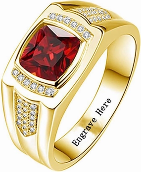 10K 14K 18K Solid Gold Natural Garnet Ring for Men Real Gold Customized Men Red Garnet Luxury Engagement Ring Wedding Engraved Ring Jewelry Gift for Husband Dad