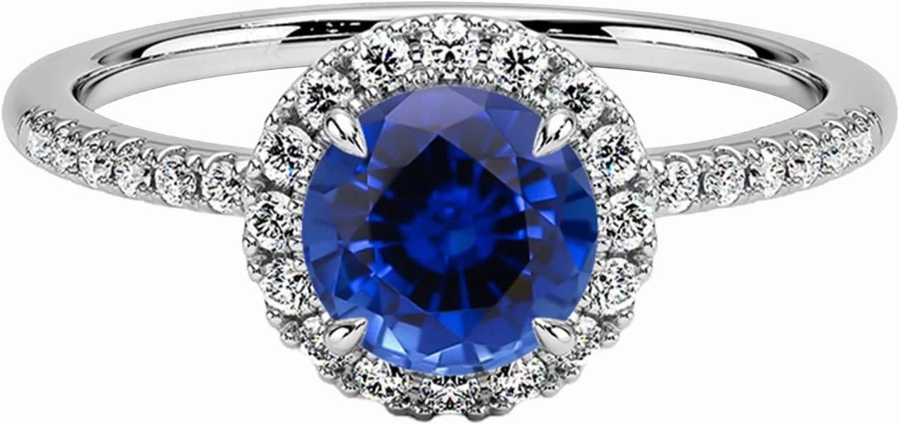 10k Gold/14k Gold/18k Gold/925 Sterling Silver 1-1/5 ct.tw. Natural Sapphire Diamond Engagement Ring for Women, Real Gold Natural Round-Cut Sapphire Diamond Engagement Ring, Size 3-14