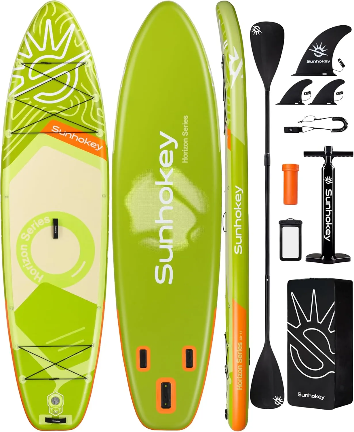 11'×34'' Extra Wide Inflatable Paddle Board with Seam Welded Technology, Stand Up Paddle Board, 420lb Capacity for Adults, Sup Board for All-Level with 2-Blade Paddle/Dual-Action Pump/Leash