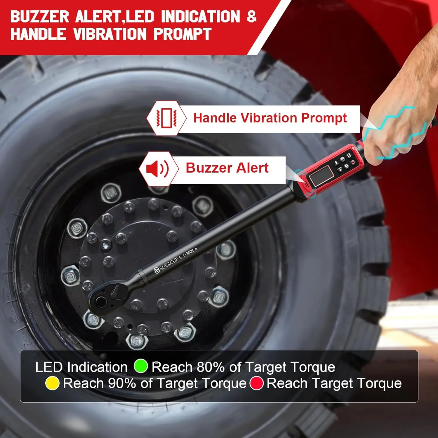1/2-inch Digital Torque Wrench(3.8-250.8Ft.Lb/5.1-340Nm) ±1% Accuracy Digital Torque Wrench with Vibration, Buzzer,LED Notification and Five Units of Measure, for Car,Motorcycle Repair, DIY