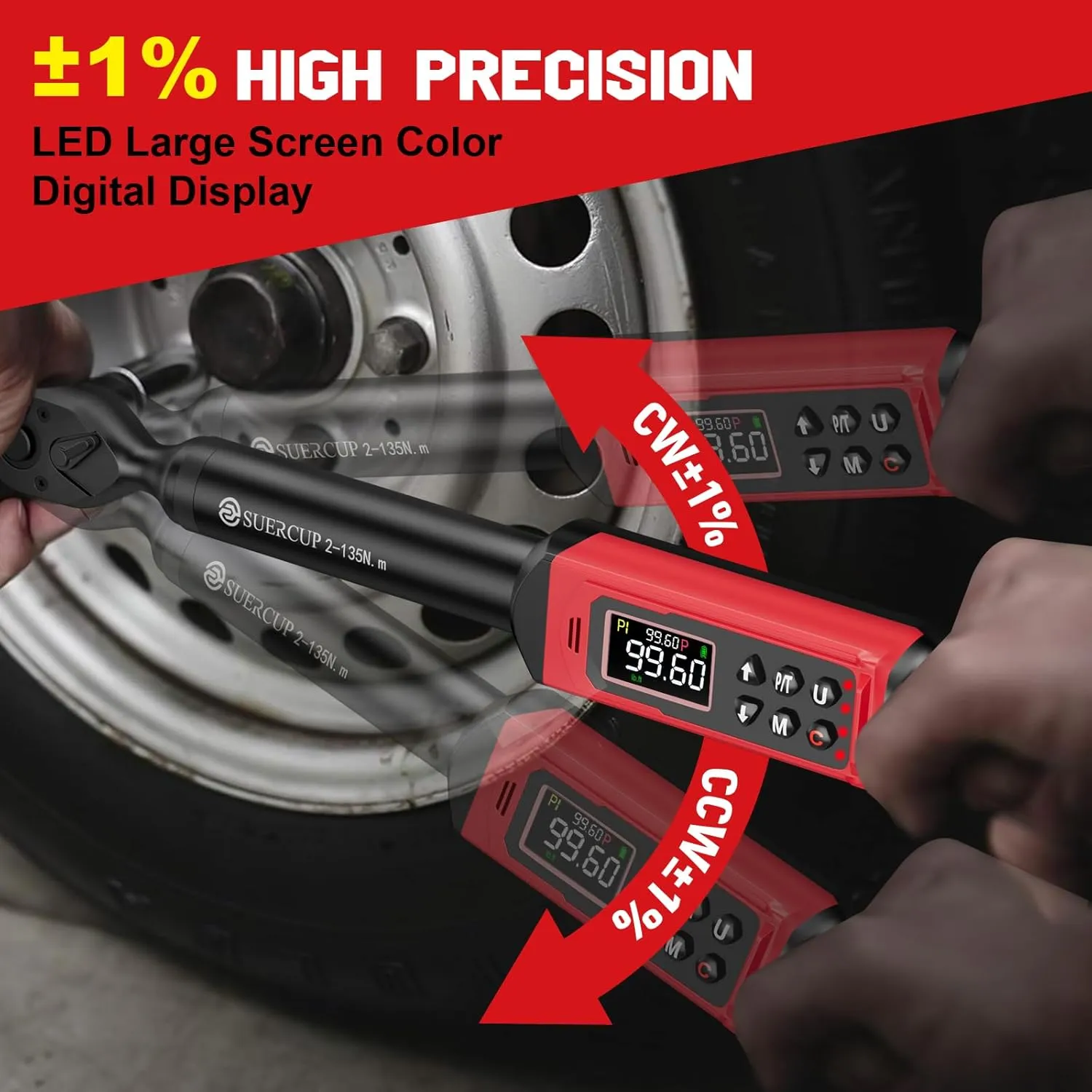 1/2-inch Digital Torque Wrench(3.8-250.8Ft.Lb/5.1-340Nm) ±1% Accuracy Digital Torque Wrench with Vibration, Buzzer,LED Notification and Five Units of Measure, for Car,Motorcycle Repair, DIY