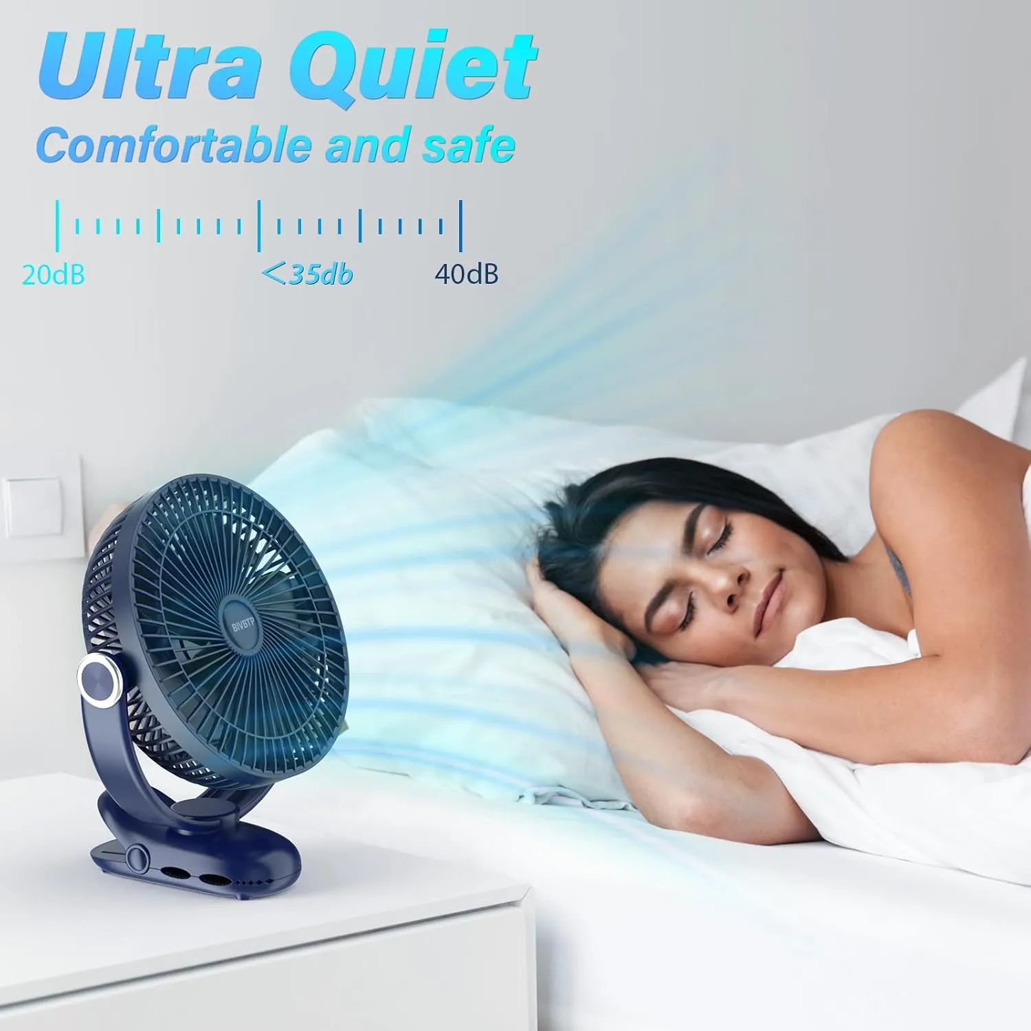 12000mAh Clip on Fan Rechargeable, 8in Battery Operated Portable Fan, Ultra Quiet Personal Fan with Strong Clamp for Golf Cart,Office Desk, Treadmill, Camping, Bedroom