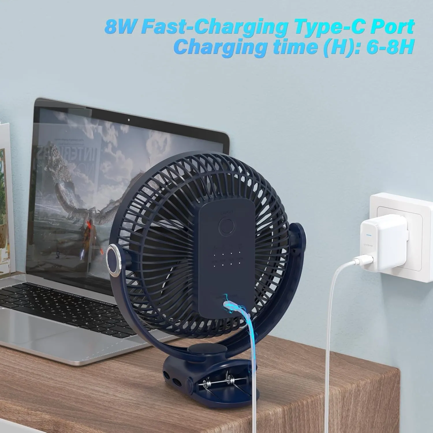 12000mAh Clip on Fan Rechargeable, 8in Battery Operated Portable Fan, Ultra Quiet Personal Fan with Strong Clamp for Golf Cart,Office Desk, Treadmill, Camping, Bedroom