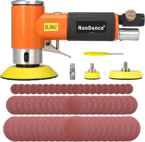 1/2/3 Inch Mini Random Orbital Air Sander Kit Industrial Grade Pneumatic Sander for Auto Body Work with 60 Pcs 1"2"3" Hook & Loop Sanding Discs for Metal & Woodworking