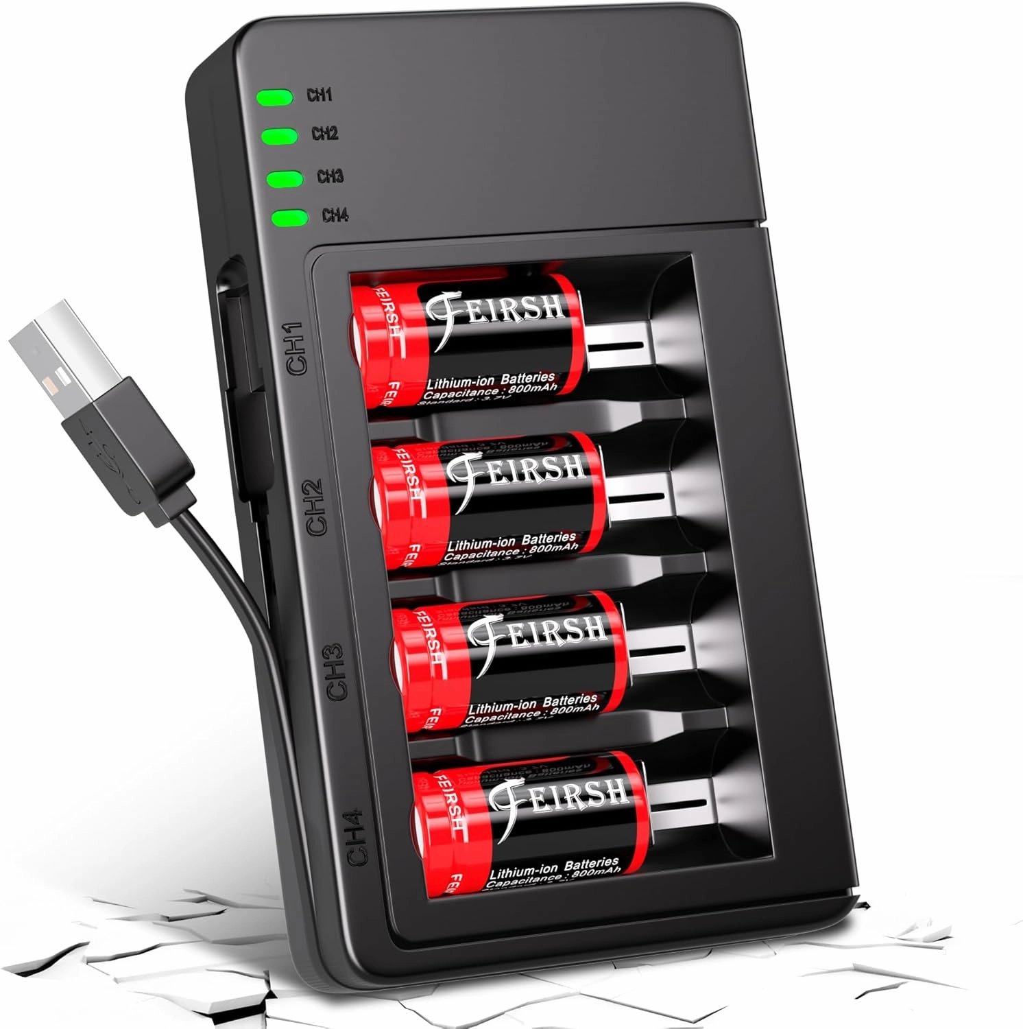 123A 3.7V Lithium Battery for Arlo,4 Pack Rechargeable Batteries and Arlo Charger,800mAh Rechargeable Batteries for Arlo Cameras VMC3030 VMK3200 VMS3330 3430 3530 and Flashlight Microphone