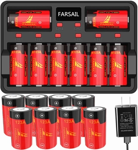 123A Rechargeable Batteries and Charger, FARSAIL 16-Pack 800mAH 3.7V Rechargeable Batteries Compatible with Arlo VMC3030 VMK3200 VMS3130 3230C 3430 3530 Cameras, Alarm System, Flashlight