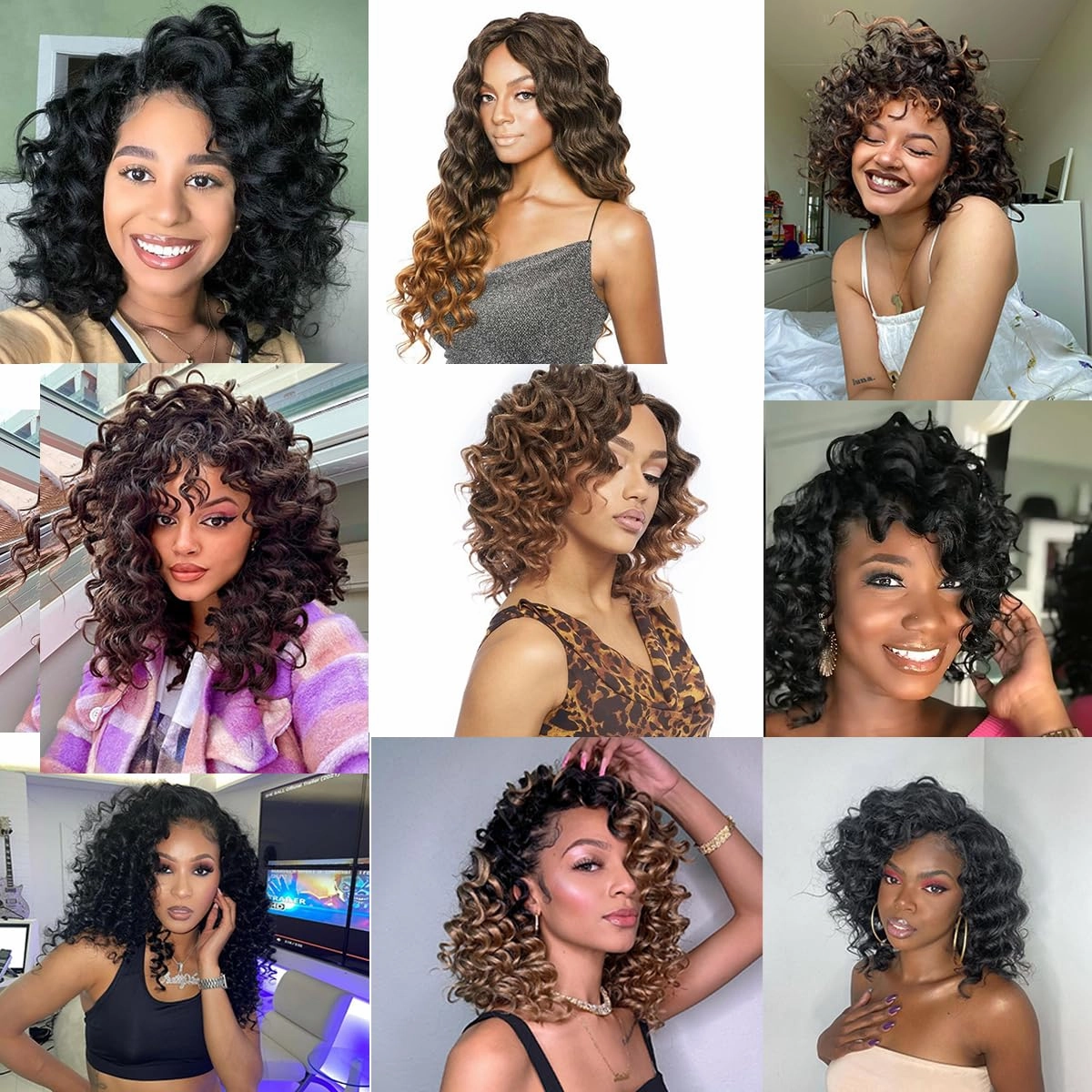 12 Inch Ocean Wave Crochet Hair 8 Packs - Synthetic Pre-Looped Deep Wavy Curly Braiding Hair for Black Women, Boho Style Hair Extensions (12inch,1B/BUG - 8 Packs)