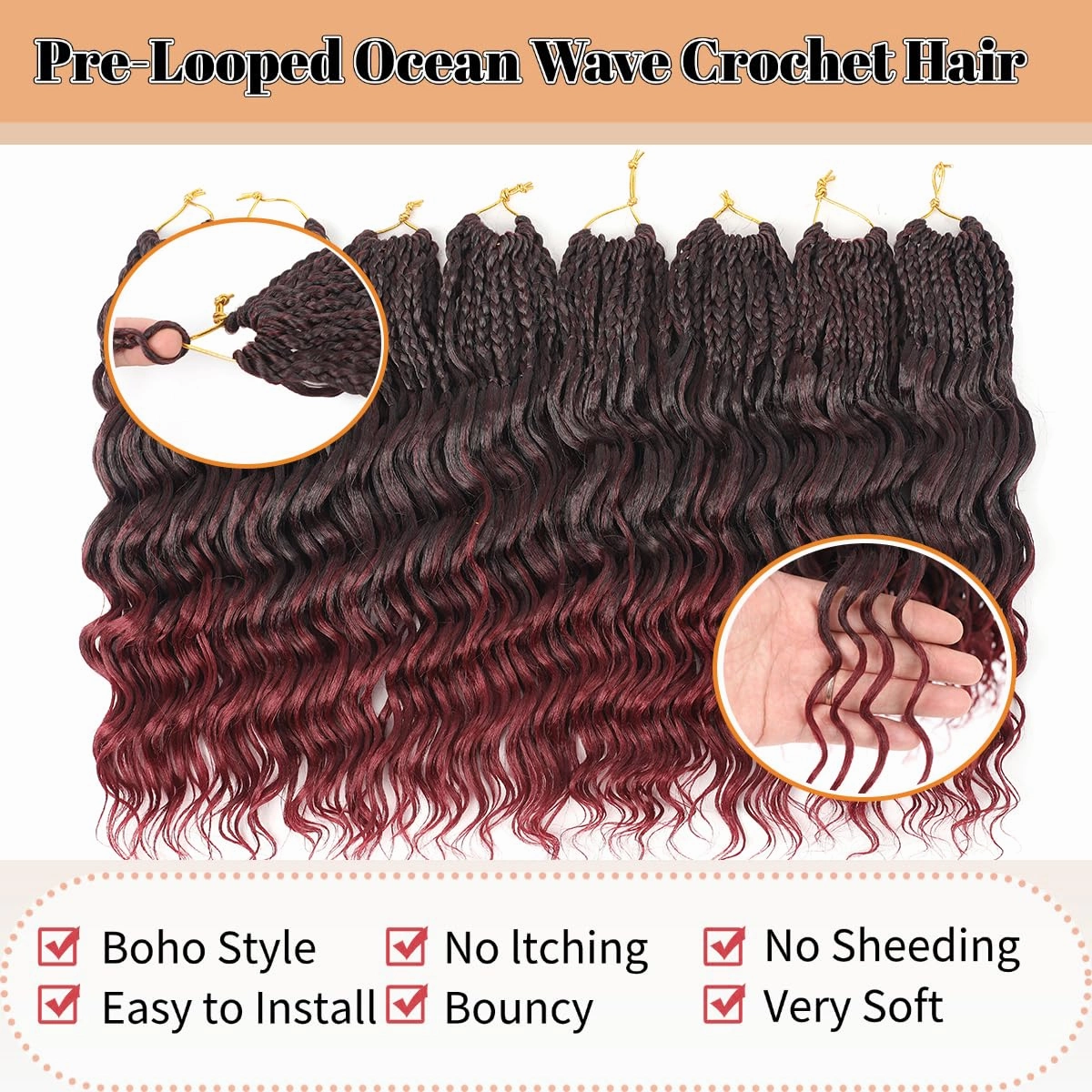 12 Inch Ocean Wave Crochet Hair 8 Packs - Synthetic Pre-Looped Deep Wavy Curly Braiding Hair for Black Women, Boho Style Hair Extensions (12inch,1B/BUG - 8 Packs)