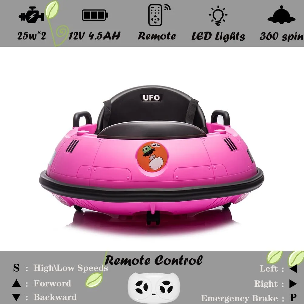 12V Bumper Car with Remote Control, Battery Powered Ride On Bumper Car, 360-Degree Spin, LED Lights, 3 Speed Modes, Safety Belt & Dual Joysticks, Ride On Car for Toddlers Kids