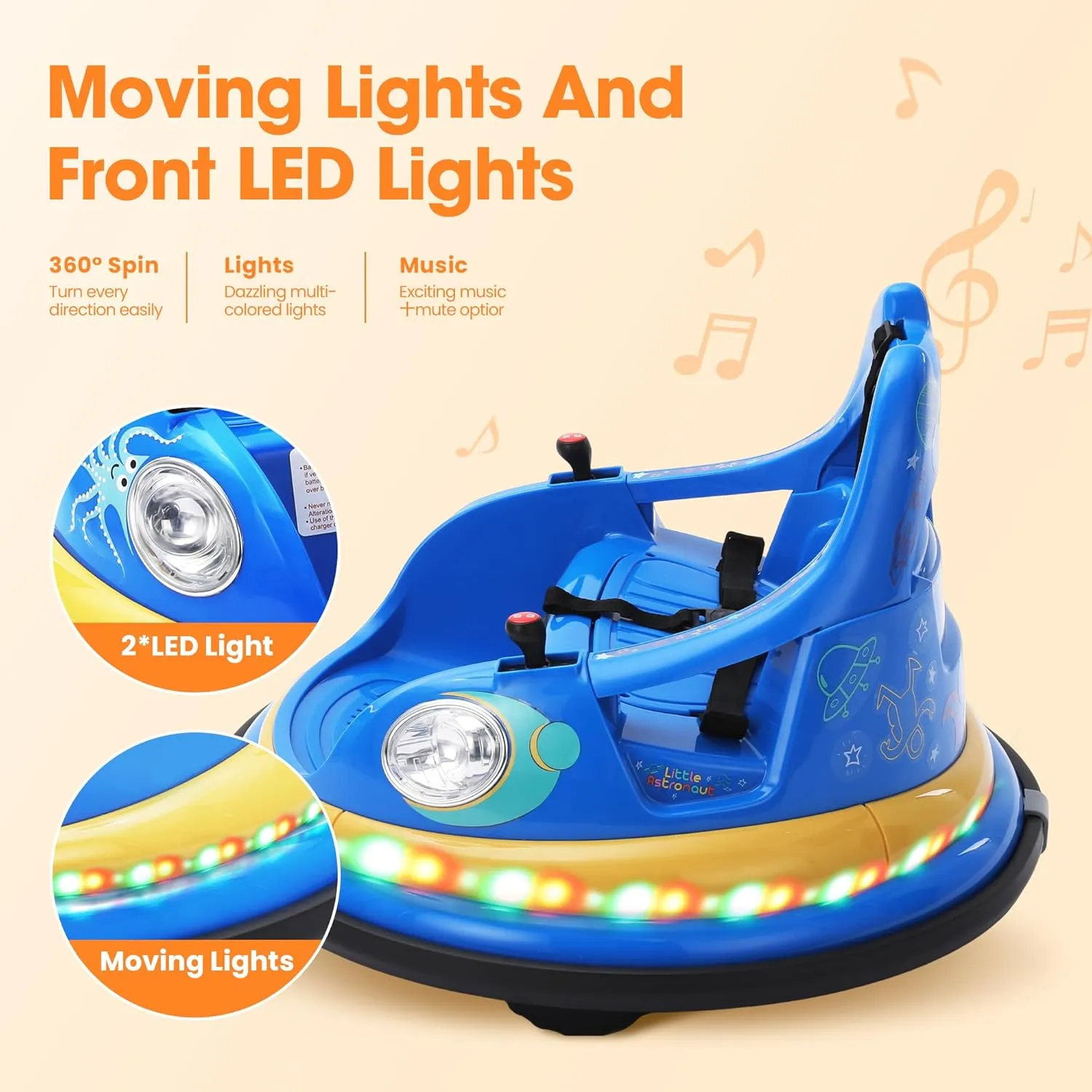 12V Electric Ride On Bumper Car for Toddler & Kids Ages 1.5-6 Years with Remote Control, 2PCS DIY Stickers, 360 Degree Spin, Lights, Sounds, Blue