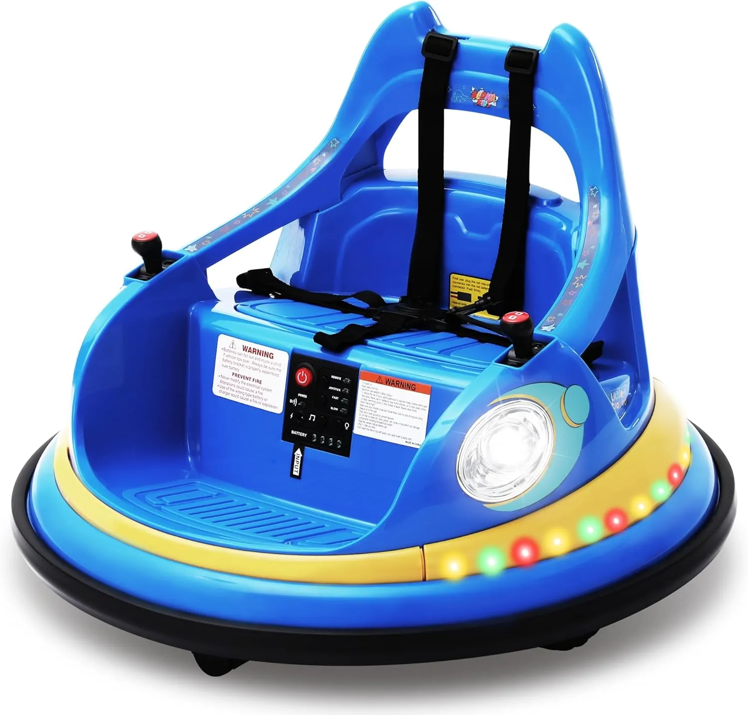 12V Electric Ride On Bumper Car for Toddler & Kids Ages 1.5-6 Years with Remote Control, 2PCS DIY Stickers, 360 Degree Spin, Lights, Sounds, Blue