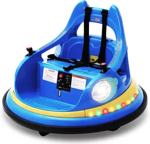 12V Electric Ride On Bumper Car for Toddler & Kids Ages 1.5-6 Years with Remote Control, 2PCS DIY Stickers, 360 Degree Spin, Lights, Sounds, Blue