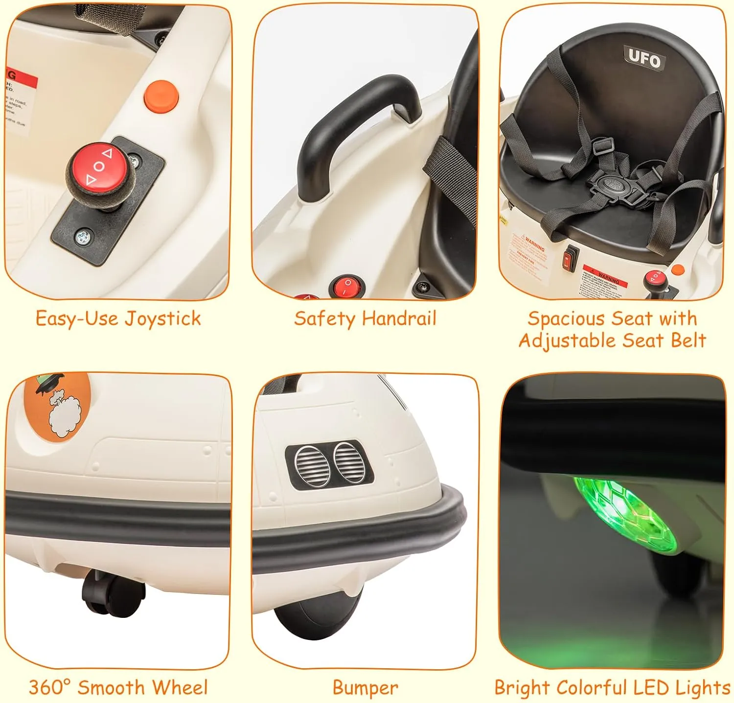 12V Electric Ride on Bumper Car for Toddlers, Kids Bumper Car with Remote Control, 360 Degree Spin, 3 Speed, LED Lights, Dual Joysticks, Safety Belt for 18  Months Kids, White