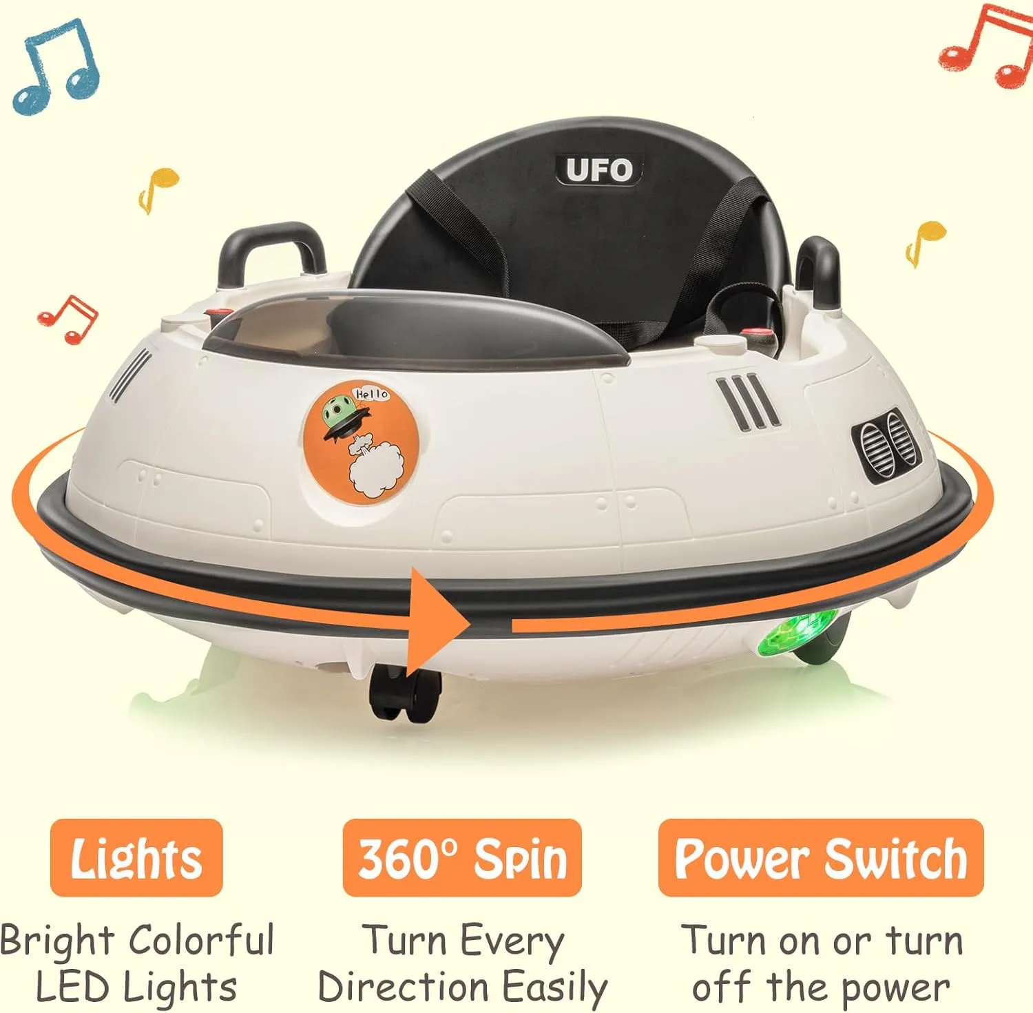 12V Electric Ride on Bumper Car for Toddlers, Kids Bumper Car with Remote Control, 360 Degree Spin, 3 Speed, LED Lights, Dual Joysticks, Safety Belt for 18  Months Kids, White