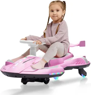 12V Electric Wiggle Car with Pedal, 2 in 1 Wiggle Car Ride On Toys for Kids Ages 3 and Up, Anti-Rollover Flashing Wheels, Bluetooth, Music(Pink)