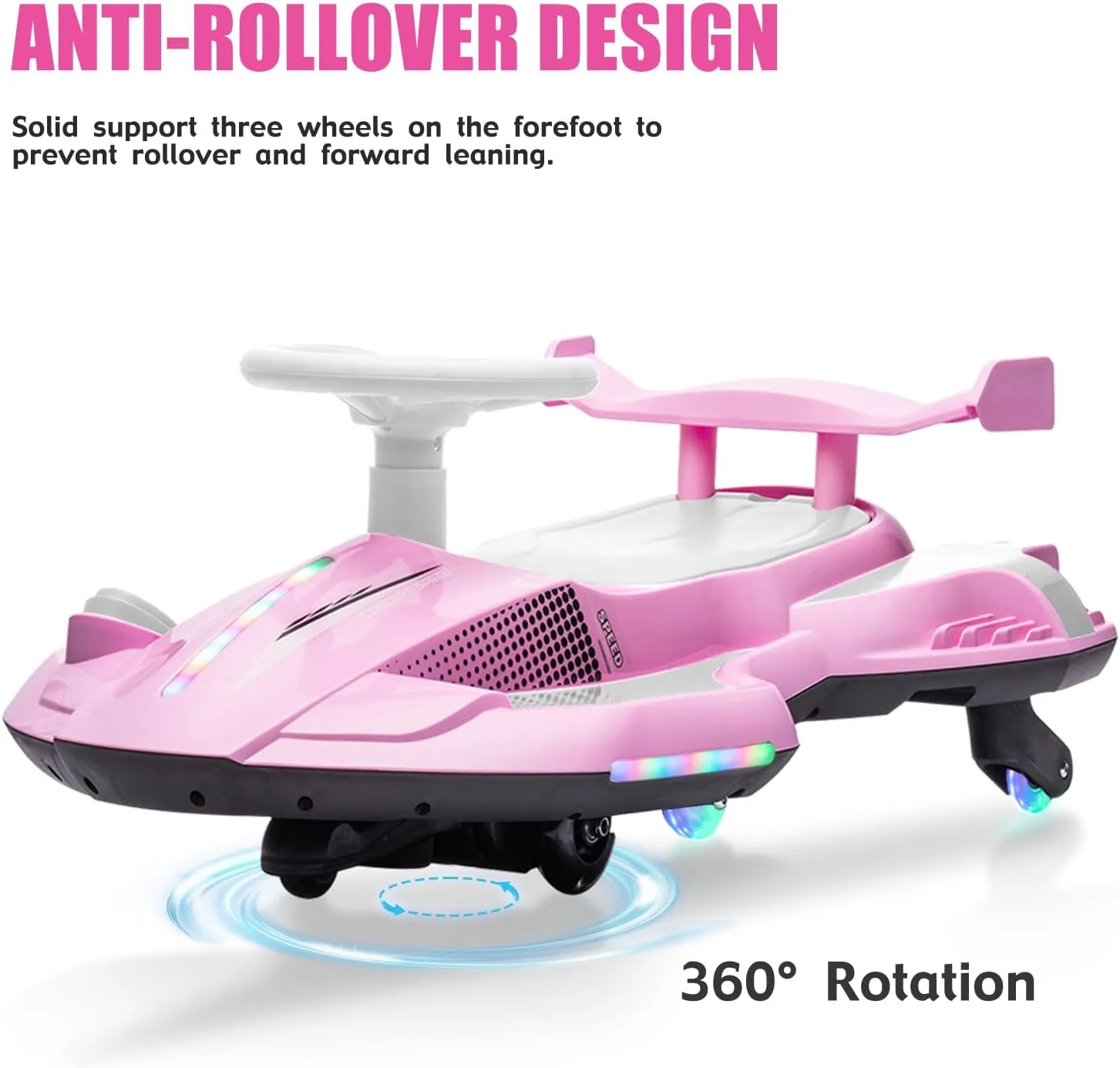12V Electric Wiggle Car with Pedal, 2 in 1 Wiggle Car Ride On Toys for Kids Ages 3 and Up, Anti-Rollover Flashing Wheels, Bluetooth, Music(Pink)