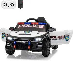 12V Police Car Ride On Car for Kids, Battery Powered Ride On Toys,Cop Cars with Remote Control, LED Flashing Lights, Horn,Alarm Sound, Music, Megaphone，Soft Start for Toddler Boys Girls
