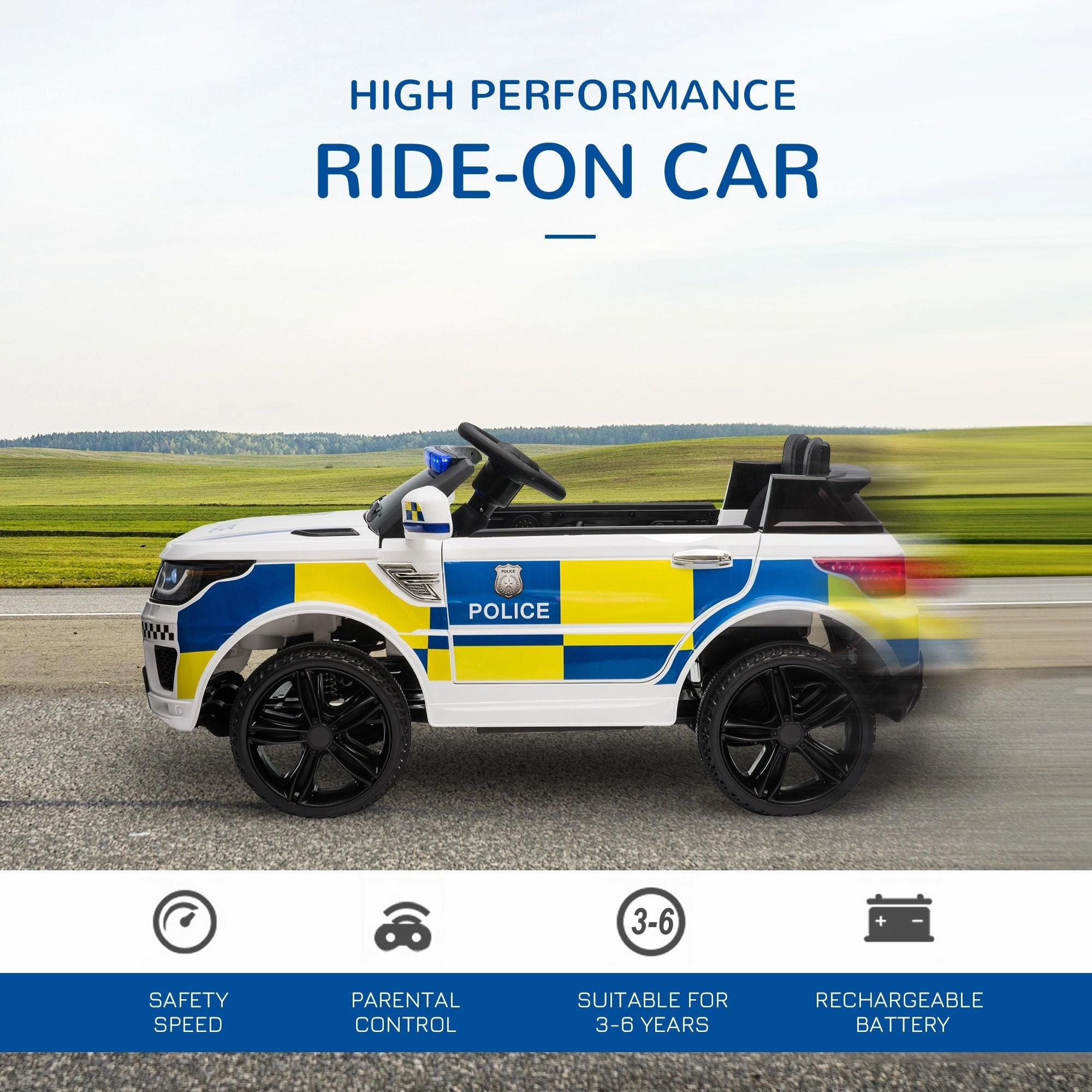12V Kid Electric Ride On Police Car w/ Remote Siren Light Bluetooth 3-6 Years