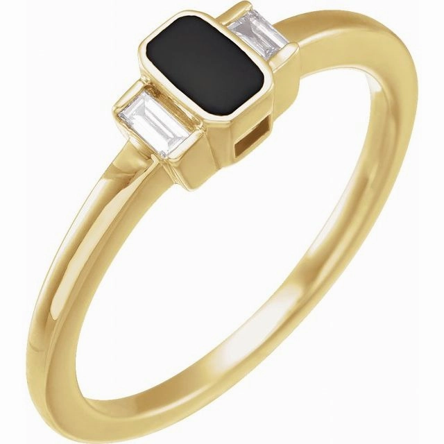 14K Gold .08 CTW Natural Diamond & Enamel Ring